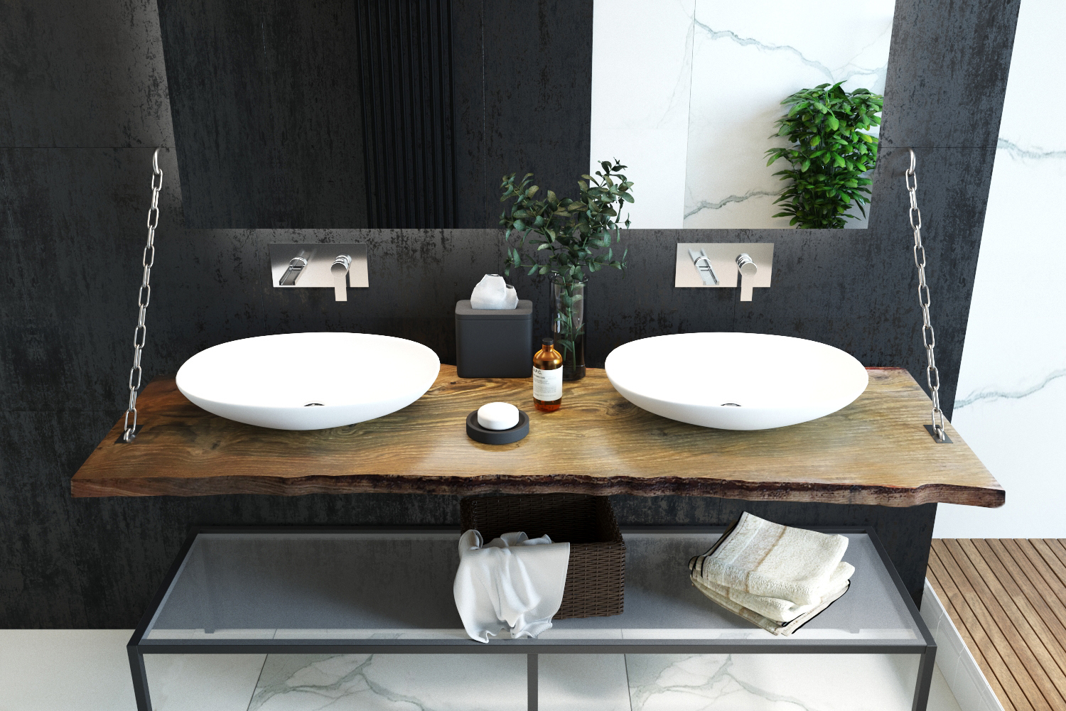 Столешницы из слэба дерева в ванную - дуб, карагач, орех.